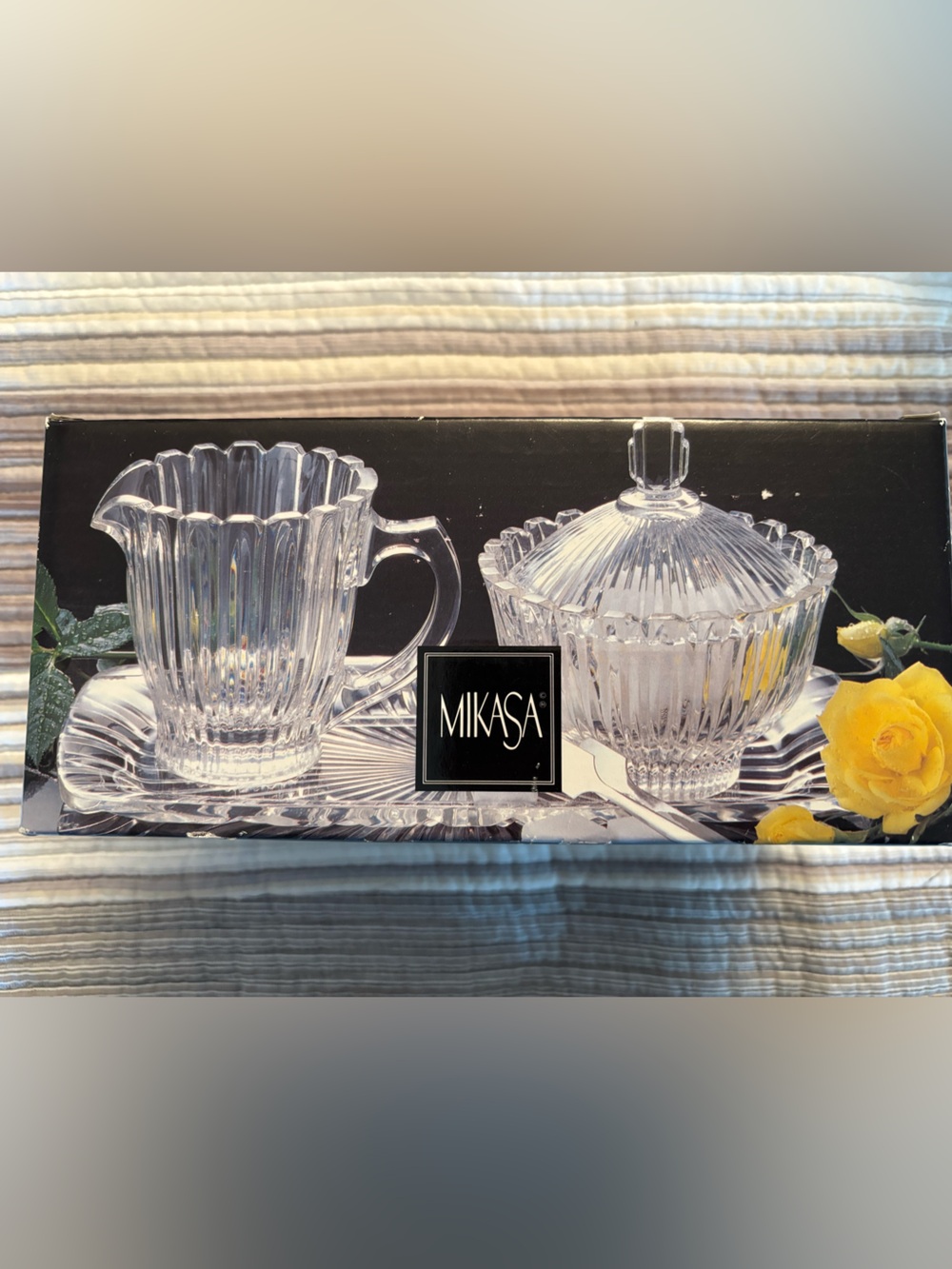 Mikasa Royal Suite Crystal Ribbed Cream & Sugar Bowl set with Tray